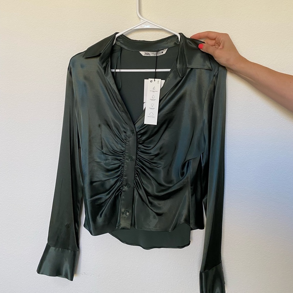 Zara silk long sleeve blouse NWTG